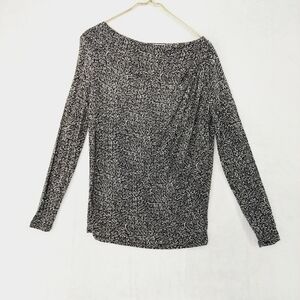 Michael Kors Black White Noise Pattern Long Sleeve Crew Neck Top P3755